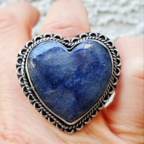 New Heart Shaped Sodalite 925 Silver Statement Ring. - Picture 2 of 16